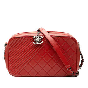 CHANEL Red Lambskin Leather Shoulder Bag